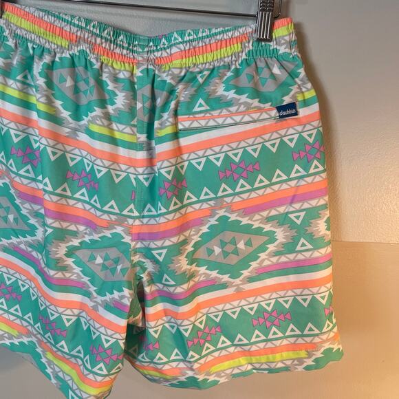 Chubbies Classic Swim Trunk The En Fuegos in Teal Geometric Men's SZ Large 5.5" - Picture 12 of 15